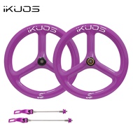 IKUOS Carbon Fiber Folding Bike Wheel Set - 20 Inch 451 Disc Brake Rim Tri-Spoke Wheel Upgrade Kit f