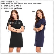 Mini Dress Lengan Pendek Pita Wanita Korea Import Black Blue Hitam