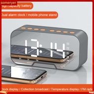 someryer|  Alarm Clock Radio Creative Mirror LED Display Portable LED Clock Wireless Bluetooth-compatible Speaker for Bedroom
