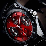 WINNER Men Fashion Auto Mechanical Watch Leather Strap Sub Dial Date Display Tachometer Top Brand Luxury Wrist