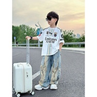 Boy Trendy Cool Suit 2026 Medium Big Boy Boy Boy Handsome Printed Loose T-Shirt Embroidered Jeans Bo