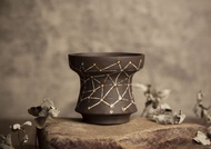 盆∣宇宙星系、黑陶鑲嵌∣局部亮光簡約盆∣塊根植物、多肉、盆缽