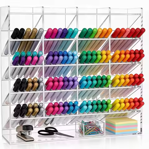Acrylic Pen Holder Multi Compartment Marker Organizer Clear Desk Marker Display Storage Rack 1Pc For
