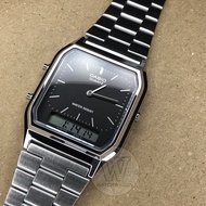 [Watchwagon] Casio AQ-230A-1D Vintage Retro Stainless Steel Black Dial Analog Digital Watch AQ230A A