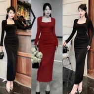 Long U-neck bodycon dress with embedded concealer for elegant parties - Ladong elastic D714