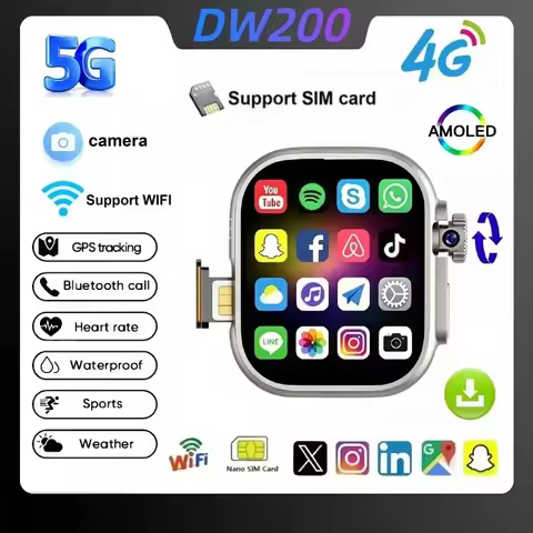 4G Android Smart Watch DW200 Amoled Smartwatch+1/3pcs straps 64GB Rom Heart Rate SmartWatch Men wome