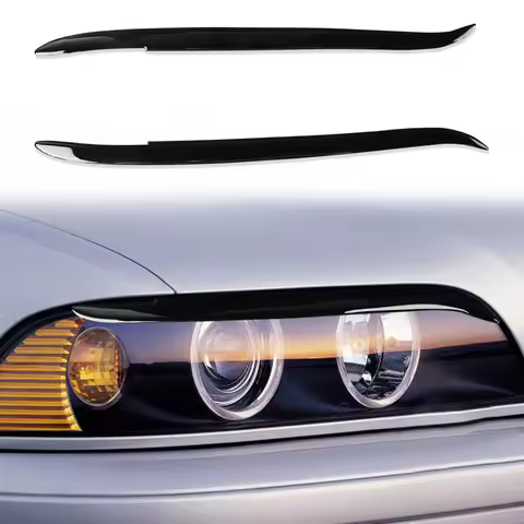 For BMW 5 Series E39 1995 2003 Headlight Eyelid Eyebrow Trim Glossy Black Plastic Cover Fitment Comp
