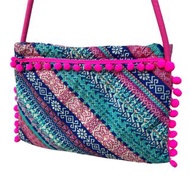 Vintage NARAYA colorful AZTEC pattern Crossbody bag / shoulder bag with pom pom