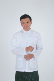 Baju Koko Putih Bordir Putih Lengan Panjang Terlaris / Kemeja Muslimin Pria / Baju Muslim Putih / Kemeja Putih Muslim / Baju Putih Koko Bordir