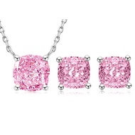 YUNKAI Sterling Silver Diamond Earrings for Women, Cushion Cut 7mm 2Ct Lab Simulated Pink Diamond Ne