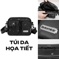 Túi đeo chéo nam nữ đựng vừa ipad DAVIES local brand vải da chống nước màu đen nhiều ngăn basic