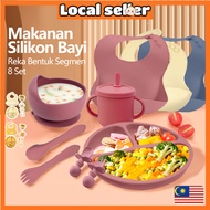 Aikoky Set Makan Bayi Silicone BPA-Free Baby  Dining Set 8 IN 1 Food-Grade Feeding Set Weaning