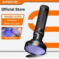 SUPERFIRE UV06 6W 395nm UV Flashlight Use AA*6 Dry Battery Anti-counterfeiting Detection Light Pet U