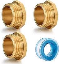 SIGURANTA Male Brass Pipe Plug Outer Garden Hose 3/4" GHT Male Threaded End Cap Plug Garden Irrigation Pipe Fittings Water Tubing Stopper(3 Pack)