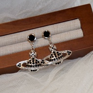 High-quality Western Queen Mother Pin Saturn Earrings Clip Earrings Full Of Diamond Planet Precision