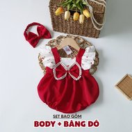 BD126 Body yếm đỏ RIOKIDS cho bé gái sơ sinh mặc thôi nôi đầy tháng