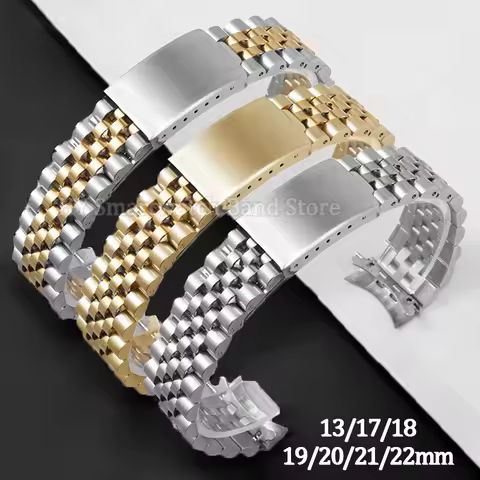 Solid Stainless Steel Watch Strap 13mm 17mm 18mm 19mm 20mm 21mm 22mm for Jubilee Curved End Metal Wr