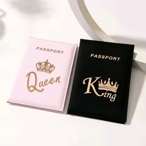 Crown Print PU Passport Cover Case Couple Passport Holder Flight Ticket Clip ID Holder Credit Card H