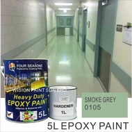 5Litre ( SMOKE GREY 0105 ) Paint Epoxy Floor Paint Coating ( FOUR SEASONS ) 5L (Cat Lantai Simen Epoxy)
