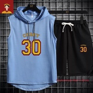 Basketball Uniform Suit Men Summer New Style No. 30 Curry Hooded Jersey Ball Shorts Sportswear Sleev