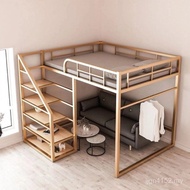 Bed Small Apartment Elevated Rack Space Upper Bunk Two-Tier Bed Multifunctional Art Iron Bunk Bed Co