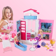 Dream Doll House for 12'' Dolls, 2-Story Portable Dollhouse W/Loft,Pets Rooms, 25+ Pcs Dollhouse Fur
