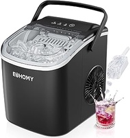 EUHOMY Countertop Ice Maker Machine with Handle, 26lbs in 24Hrs, 9 Ice Cubes Ready in 6 Mins, Auto-C