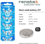 Pin đồng hồ Thụy Sỹ RENATA 397 / SR726SW silver bạc Made in Swiss (Dạng Vỉ 10 Viên)