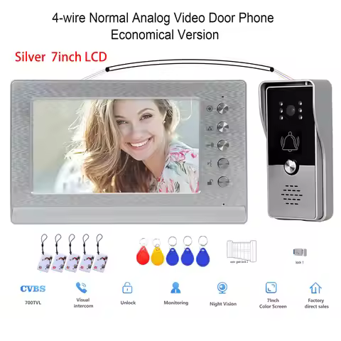 New Apartment Intercom Video Doorbell with RFID Card Unlock 7inch 4 Wired Video Door Phone System un
