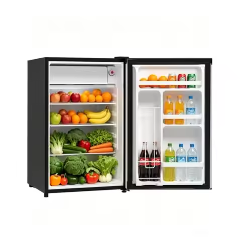 Compact freezer-fridge combo for bedroom, home office, dorm; stainless steel; black; 4.5 cu ft capac