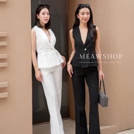 V-Twis Set ชุดเซ๊ทเสื้อปกสูทแขนกุดชายจีบทวิส+กางเกงขายาว SML สูทผู้หญิง ชุดทำงาน ชุดสูท ชุดออกงาน ชุ