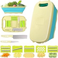 Multifunctional Chopping Board, 9 in 1 Cutting Board, Foldable Kitchen Cutting Board, 5 Blades and 2
