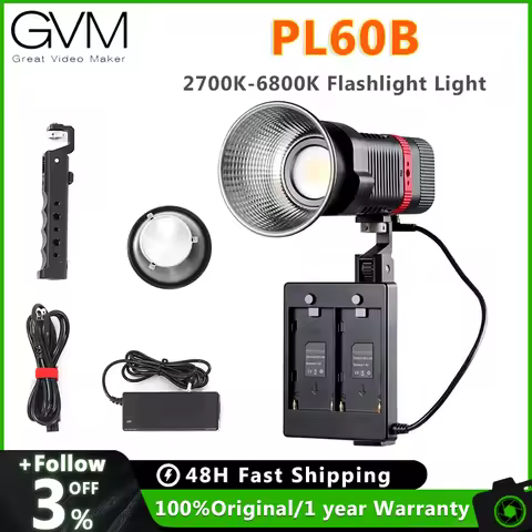 GVM PL60B External Model 60W Flashlight Light Dual Color Temperature 2700-6800k