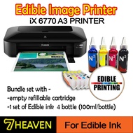 Canon PIXMA iX6770 A3+ Printer with empty refillable cartridge + edible ink set (4 color)