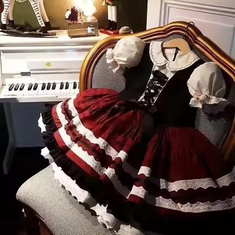 0-12Y Baby Girl Christmas Vintage Red Black Dress for Birthday Photography Holiday B505