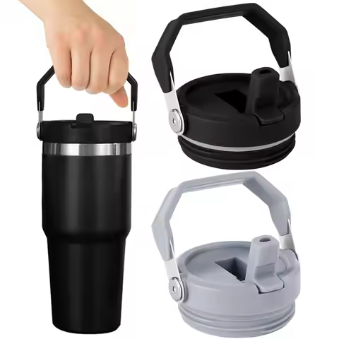 2-1PC Tumbler Flip Straw Lid with Handle for Stanle y 20/30oz Cup Spill Proof Dustproof Tumbler Lid 