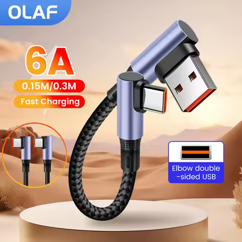 Olaf 6A 15CM 30CM Short Cable Fast Charging 90° Elbow USB A to Type C Cable For Power Bank USB C To 
