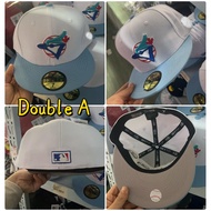 MLB Flat Brim Toronto Blue Jays White Cap & Blue Brim Fitted Hat Fully Enclosed Fashione Reverse Wea