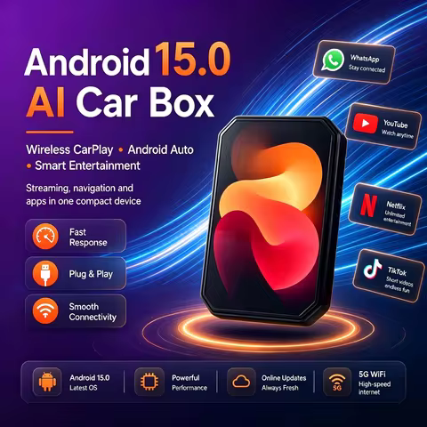 2026 New CarPlay AI Box Android 15 Wireless CarPlay & Android Auto Adapter Support YouTube Netflix I