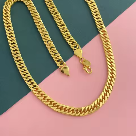 Trendy Neutral 8MM Double Clasp Side Necklace 18-24" For Women 24K Gold AU999, Unisex & versatile ch