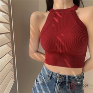 Hong Kong Style Sleeveless Knitted Vest - Halterneck Top for Warm Weather