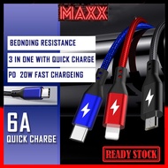 READY STOCK Cable Micro/Type c/ I phone Fast Charging Cable 6A  3In1 Compatible With IOS/ Android/ H