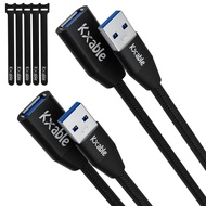 USB 3.0 Extension Cable 3 Feet (2 Pack), Type A Male to Female Extender Cord, Nylon Braided, 5Gbps D
