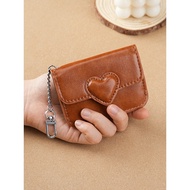 beg duit wanita kecil beg duit Original Retro Small Card Holder Oil Wax Flip Heart Coin Purse Genuin