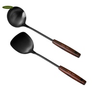 Wok Spatula and Ladle 14 Inches Spatula Fit for Wok, 304 Stainless Steel Wok Spatula 1Set