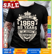 Vintage Made in 1969 55th Birthday Shirt T-Shirt Atasan Kasual Semua-Padanan Kapas Tulen Jalan Unik 