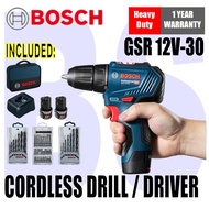 BANSOON BOSCH Cordless Drill/Driver GSR 12V-30 comes with 2nos 12V 2.0ah battery, 1 charger, screwdriver bit set, metal