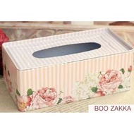 zakka 生活雜貨 馬口鐵 鐵盒 紙巾盒 面紙盒 鐵面紙盒 衛生紙盒 粉紅玫瑰 粉紅格子 ISU08A1