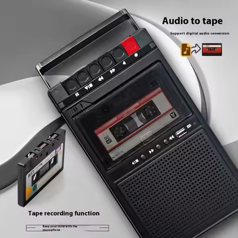 Portable USB to Cassette Tape Recorder Cassette Tape Deck with Built-in Microphone Bluetooth Speaker