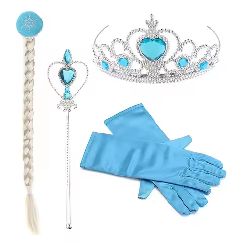 Disney Frozen Princess Little Girls Kids Frozen Elsa Dress Up Accessories Crown Braid Wand Blue Glov